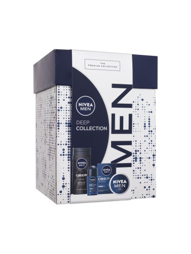 Nivea Men Deep Collection Подаръчен комплект крем за лице, тяло и ръце Men Creme 75 ml + крем за след бръснене Men Deep Comfort 100 ml + антиперспирант Men Deep Darkwood 50 ml + душ гел Men Deep Clean 250 ml