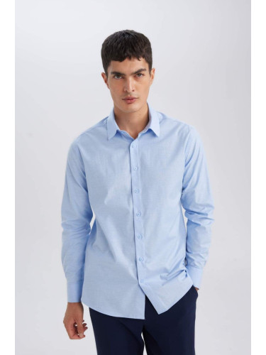 DEFACTO Men's Light Blue Modern Fit Modern Cut Poplin Cotton Blend Long Sleeve Shirt D3375Ax24Au