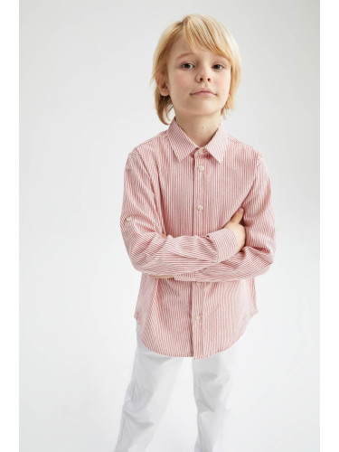 DEFACTO Boy's Striped Long Sleeve Linen Look Shirt