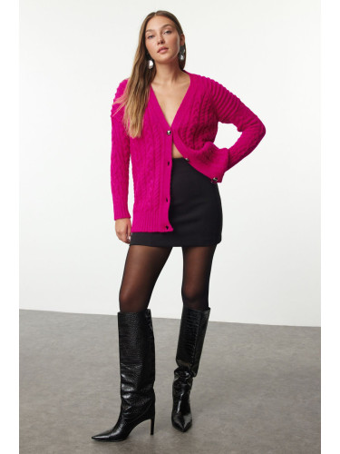 Trendyol Fuchsia Soft Textured Knit Detailed Knitwear Cardigan