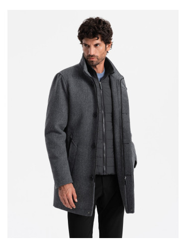 Ombre Men's melange winter coat with quilted lining - graphite melange