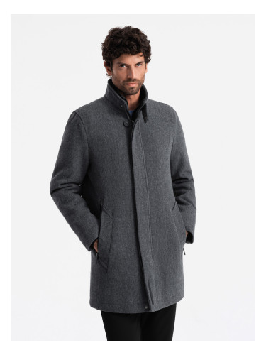 Ombre Men's winter coat with wool and quilted lining - graphite melange