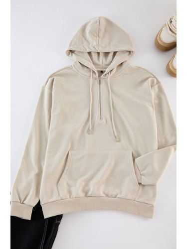 Trendyol Stone Basic Oversize/Wide Cut Zippered Sweatshirt