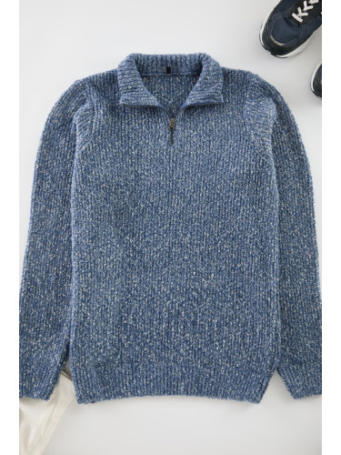 Trendyol Indigo Unisex Half Turtleneck Flecked Knitwear Sweater