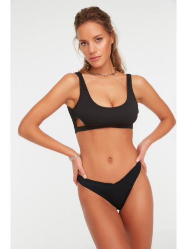 Trendyol Black Textured Cut Out Detailed Bikini Top