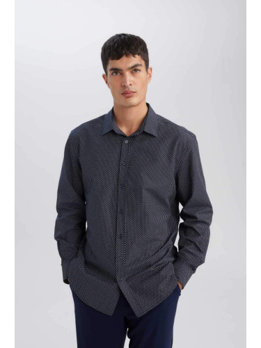 DEFACTO Modern Fit Polo Collar Poplin Long Sleeve Shirt