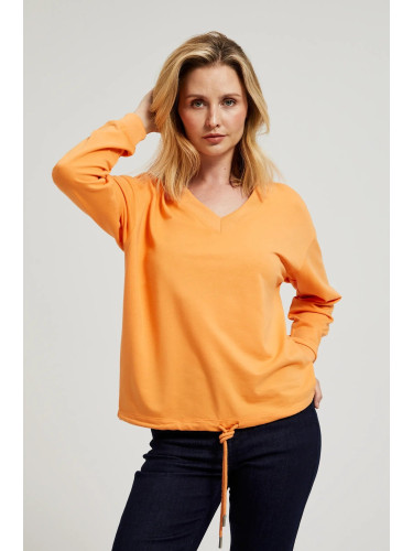 Women's sweatshirt with V-neck and tie MOODO - orange