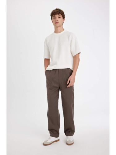 DEFACTO Men's Brown Wide Straight Wide Leg Pocketed Gabardine Trousers