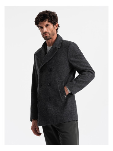 Ombre Men's short double-breasted coat with wool - graphite