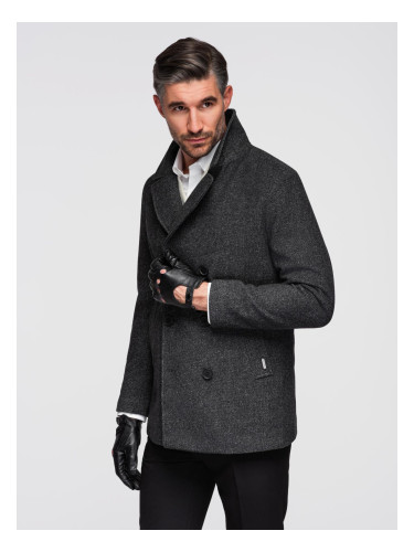 Ombre Men's short double-breasted wool coat - graphite