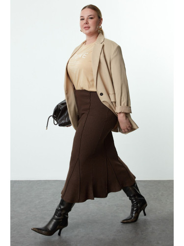 Trendyol Curve Dark Brown Knitted Plus Size Skirt