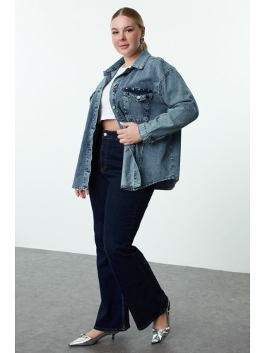 Trendyol Curve Blue Wide Cut Trouser Plus Size Denim Jacket