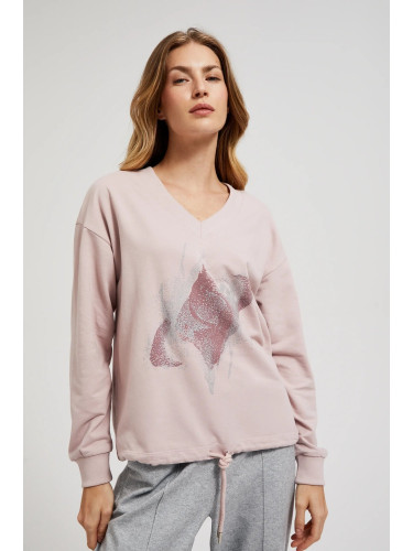 Women's sweatshirt with print and tie MOODO - pink