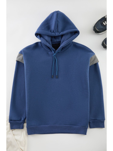 Trendyol Indigo Oversize/Wide Cut Hooded Reflective Detailed Polar Fleece Sweatshirt