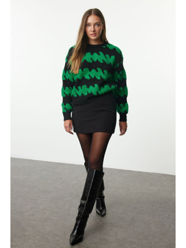 Trendyol Black Soft Texture Color Block Knit Sweater