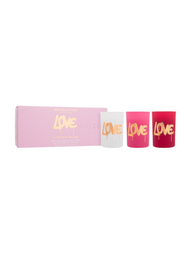 Revolution Home Love Mini Scented Candle Trio Подаръчен комплект ароматна свещ True Love 40 g + ароматна свещ First Kiss 40 g + ароматна свещ Date Night 40 g