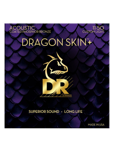 DR Strings Dragon Skin+ Coated Phosphor Bronze Custom Light 11-50 Струни за акустична китара