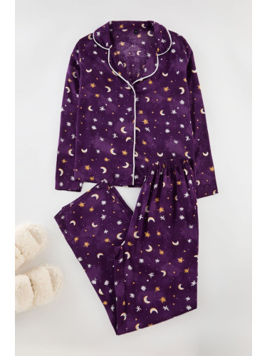 Trendyol Purple Galaxy Patterned Viscose Woven Pajama Set