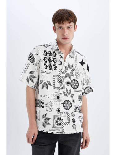 DEFACTO Relax Fit Printed Viscose Short Sleeve Shirt