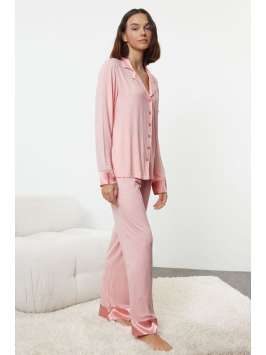 Trendyol Powder Pocket and Satin Detailed Maternity Knitted Pajama Set