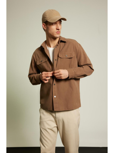 DEFACTO Relax Fit Polo Neck Canvas Shirt