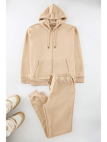 Trendyol Stone Oversize/Wide Cut Hooded Basic Tracksuit Set