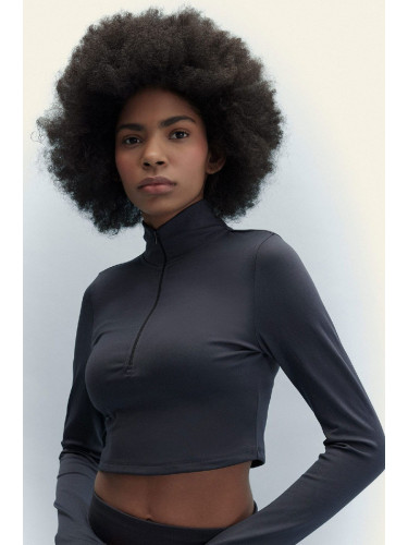 DEFACTO Fit Slim Fit Zippered Stand Collar Long Sleeve T-Shirt