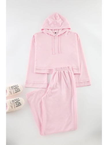 Trendyol Powder Hooded Wide Pattern Knitted Pajama Set