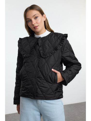 Trendyol Black Oversize Quilted Puffer Jacket with Molded Collar Detail