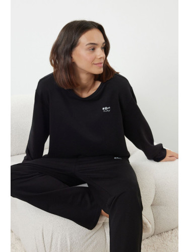 Trendyol Anthracite Slogan Detailed Knitted Pajama Set