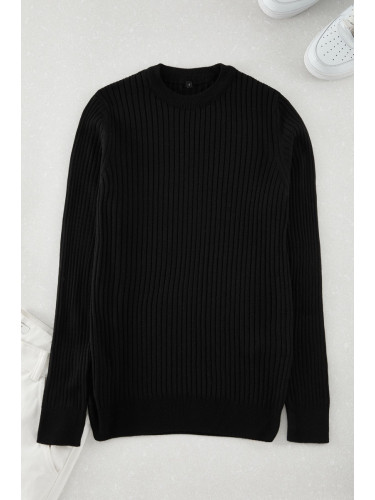 Trendyol Black Slim Crew Neck Striped Knitwear Sweater