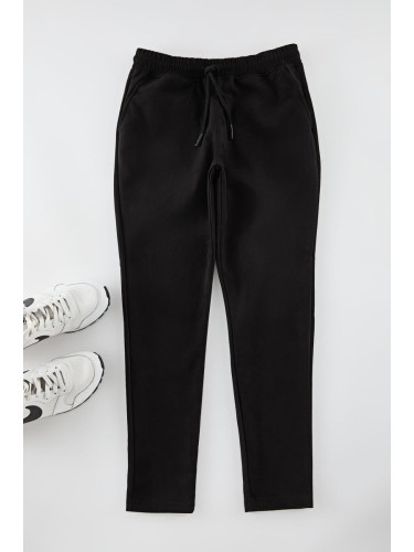 Trendyol Black Slim Fit Elastic Waist Suede Trousers