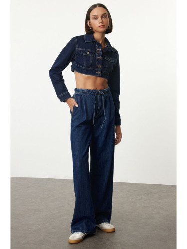 Trendyol Blue Elastic Waist High Waist Wide Leg Jeans