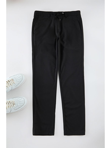 Trendyol Black Slim Fit Waist Tie Detailed Fabric Woven Trousers