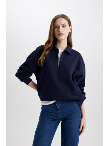 DEFACTO Relax Fit Polo Neck Thick Sweatshirt