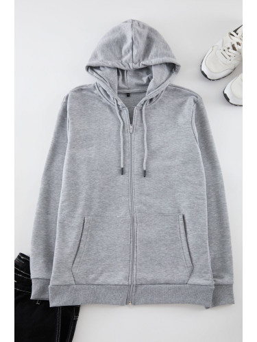 Trendyol Grey Basic Hooded Regular/Normal Cut Zippered Sweatshirt