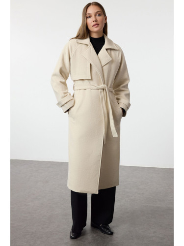 Trendyol Ecru Oversize Wool Trench Coat