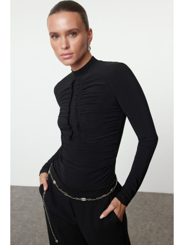 Trendyol Black Draped Knitted Bodysuit