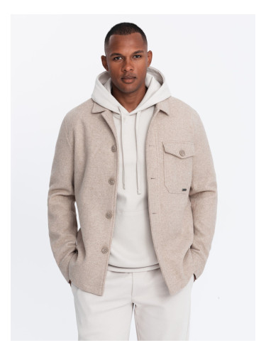 Ombre Men's lightweight fleece jacket with viscose - beige