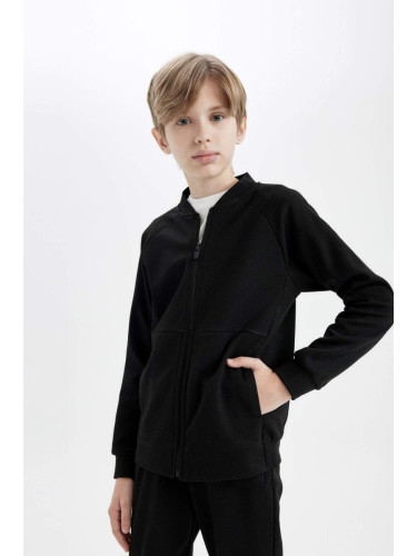 DEFACTO Boys College Collar Zipper Closure Double Pocket Seasonal Light Thin Bomber Cardigan