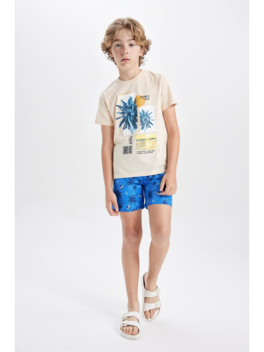 DEFACTO Boy 2-Piece Set Palm Printed Crew Neck Short Sleeve T-Shirt Swim Shorts