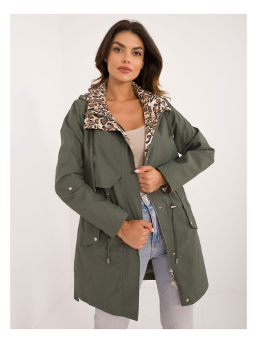 Khaki transitional jacket with drawstring