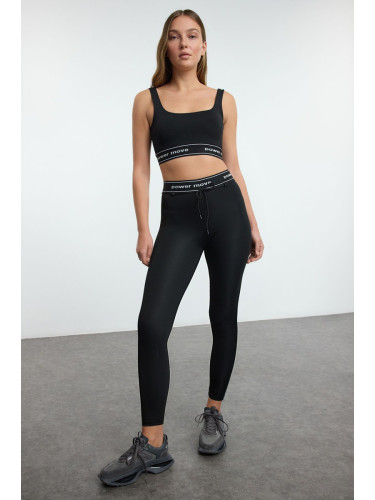 Trendyol Black Tie and Slogan Elastic Detailed Full Length Knitted Sports Leggings