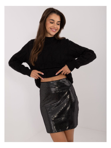 Black and silver women's mini skirt with shiny appliqué