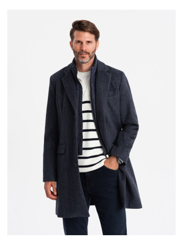 Ombre Unzipped men's wool coat - navy blue
