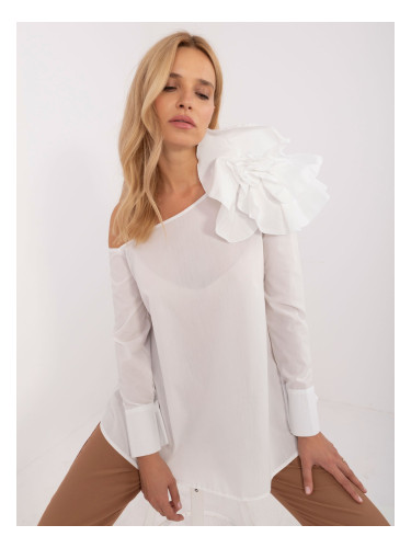 White shirt blouse with asymmetrical neckline