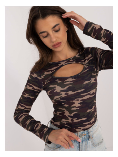 Khaki long-sleeved blouse with camouflage pattern