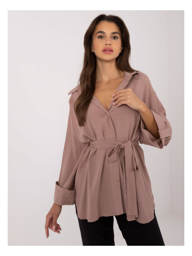 Dark beige oversize shirt with collar