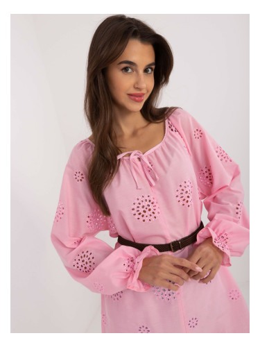 Pink openwork casual blouse in boho style