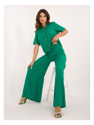 Green women's summer set with wide trousers